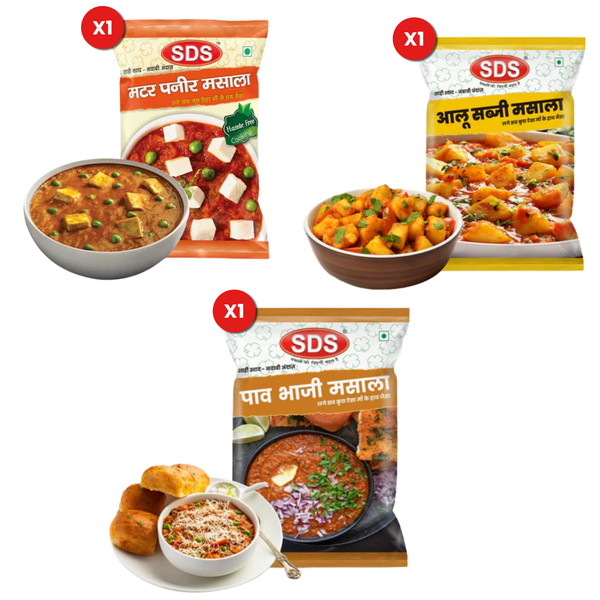 3 Pcs Combo - Mattar Paneer, Aloo Sabji, Pav Bhaji